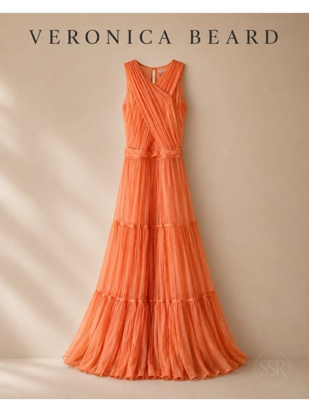 Title: Veronica Beard Florencia Coral 100% Silk Chiffon Tiered Maxi Dress Size 0